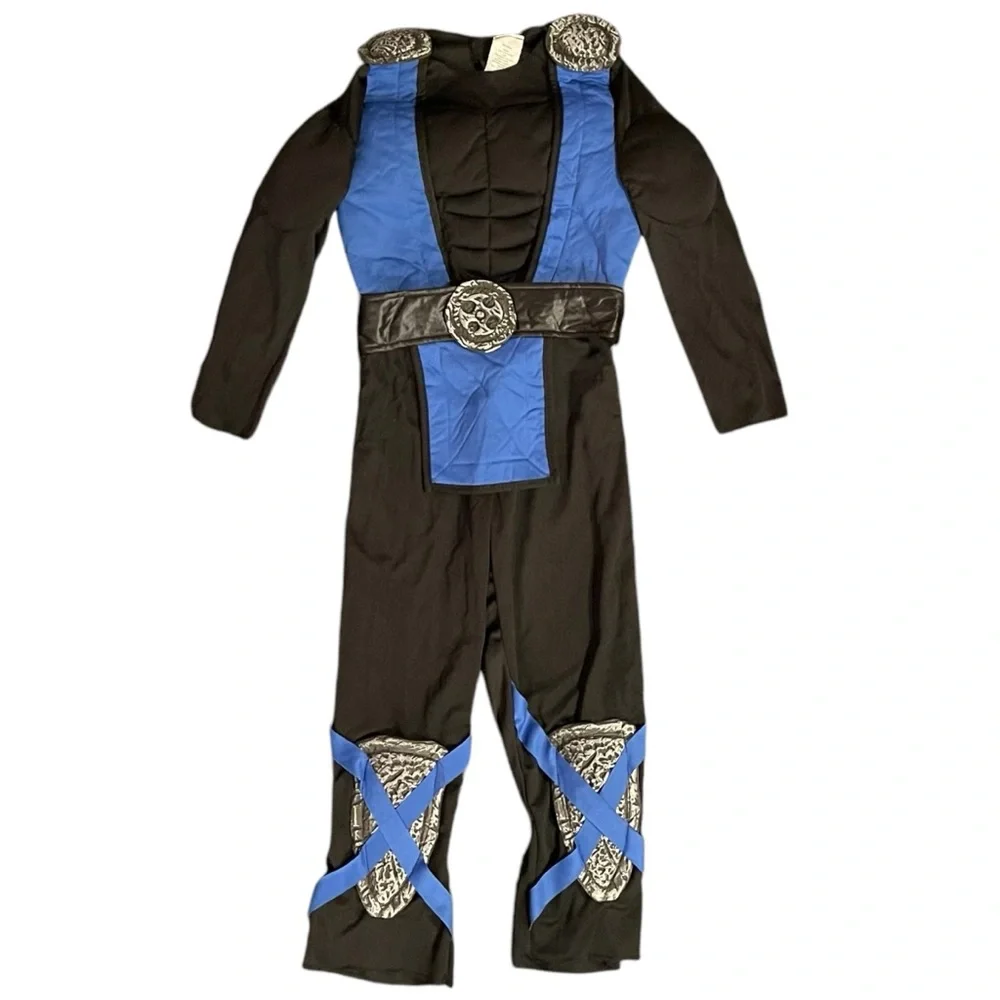 Kids 4 Piece Muscle Ninja Costume Black Size Small